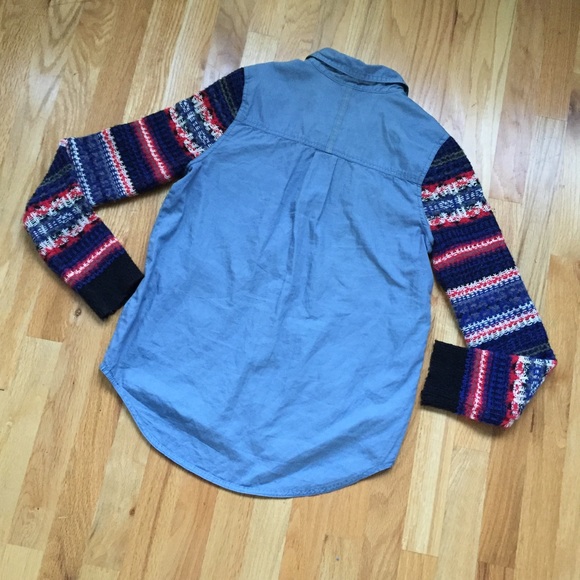 Free People Chambray Denim Knit Sweater   Sleeves - Picture 6 of 7